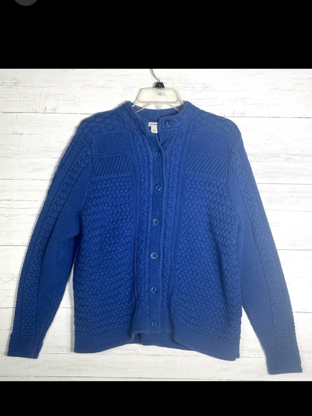L.L. Bean Women's Royal Blue Cable Knit Button Cardigan